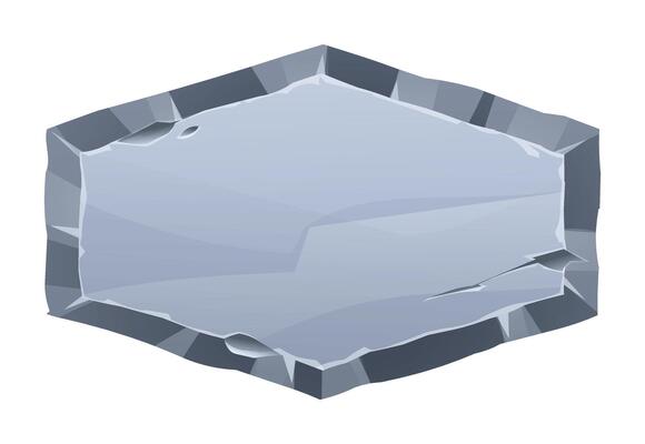 Stone board with cracks and jagged edges, with a fractured surface. Stone banner element for game and web. Cartoon illustration