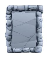 Rectangular stone frame made of jagged stone pieces, with a fractured surface in the middle. Stone banner element for game and web. Ui or gui design element. Cartoon illustration vector