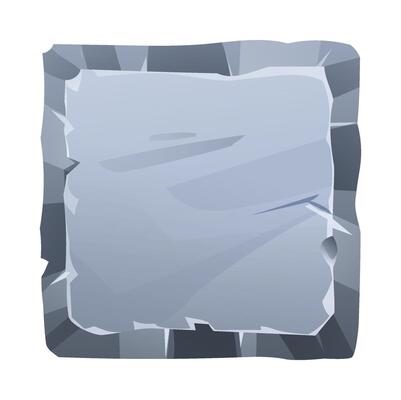 Square stone board with sharp jagged edges and rough surface, giving it a fractured look. Stone banner element for game and web. Ui or gui design element. Cartoon illustration