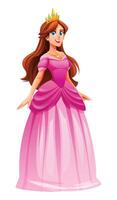 Princess in a pink gown with a crown, smiling with a graceful pose. Cartoon character illustration vector