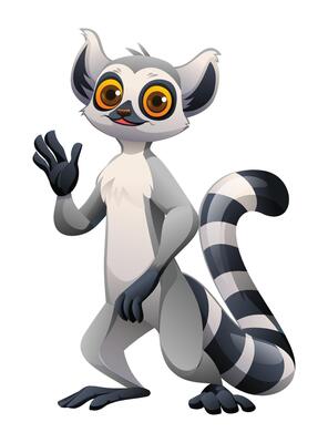 Friendly lemur waving with a happy expression. Cartoon illustration
