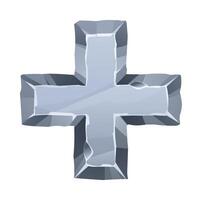 Plus sign stone board with sharp jagged edges and rough surface, giving it a fractured look. Stone element for game and web. Ui or gui design element. Cartoon illustration vector