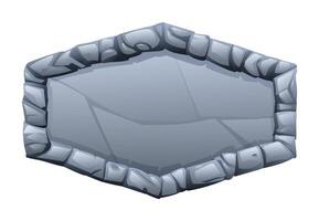 Stone frame made of jagged pieces, enclosing a flat surface in the middle. Stone banner element for game and web. Ui or gui design element. Cartoon illustration vector