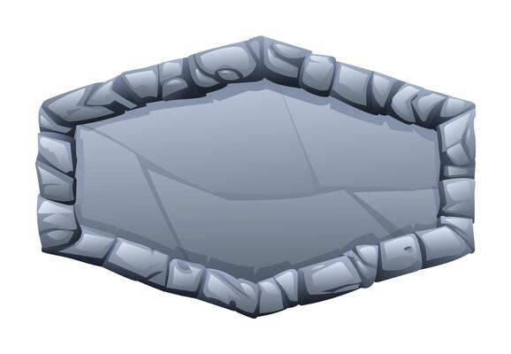 Stone frame made of jagged pieces, enclosing a flat surface in the middle. Stone banner element for game and web. Ui or gui design element. Cartoon illustration