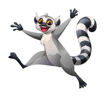 Playful lemur jumping with a joyful expression. Cartoon character illustration vector
