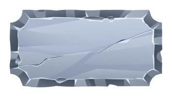 Stone board with rough surfaces and sharp edges, cracked slightly. Stone banner element for game and web. Ui or gui design element. Cartoon illustration vector