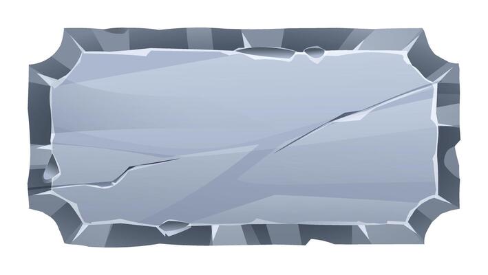 Stone board with rough surfaces and sharp edges, cracked slightly. Stone banner element for game and web. Ui or gui design element. Cartoon illustration