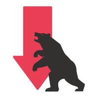 Bear symbolizing market decline with downward arrow vector