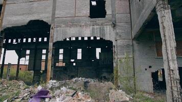 Empty ruined place. Abandoned territory with destroyed buildings with no people after the emissions of chemical attack. Post-apocalyptic zone. video