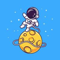 Cute Astronaut Floating on Space With Moon Cartoon vector