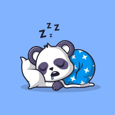 Cute Panda Sleeping with Pillow and Blanket Cartoon