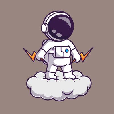 Cute Astronaut Holding Thunder on Cloud Cartoon