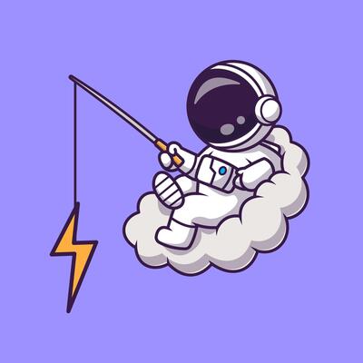 Cute Astronaut Fishing Thunder on Cloud Cartoon