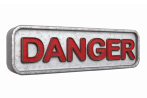 Bold Red Danger Sign with Metallic Texture and Transparent Background for Safety Notifications png