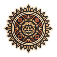 Intricate Tribal Sun Symbol with Face in Earth Tones for Cultural and Artistic Projects png