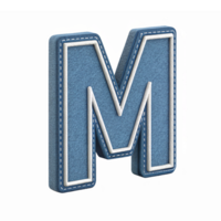 Stylized Three Dimensional Letter M in Fabric Texture with Stitching for Design Projects png