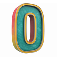 Colorful 3D Number Zero with Bright Texture and Transparent Background for Creative Projects png