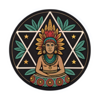 Aztec Warrior Meditation Design with Geometric Patterns and Leaf Elements on Transparent Background png