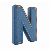 3D Letter N in Realistic Denim Texture with Stitching on Transparent Background png