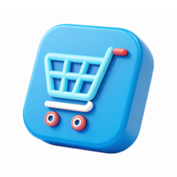Blue Shopping Cart 3D Design with Transparent Background for E-commerce Applications png