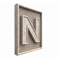 Stylized 3D Letter N in Stone Frame with Transparent Background for Modern Design Use png