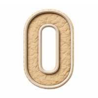 3D Number Zero in Beige Dough Style with Smooth Edges and Transparent Background png