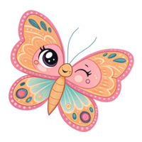 Whimsical Colorful Butterfly Illustration with Smiling Expressions on Transparent Background png