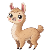 Cute Cartoon Llama Character with Fluffy Fur and Playful Expression on Transparent Background png