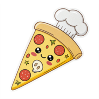 Cute Whimsical Pizza Slice Character with Chef Hat and Smiling Face on Transparent Background png