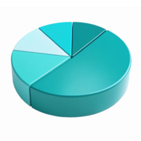 3D Pie Chart with Teal Segments on Transparent Background for Data Visualization png