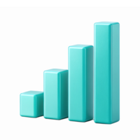 Stylish 3D Bar Graph Representation in Turquoise Color with Transparent Background png