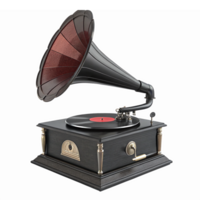 Vintage Gramophone with Red Horn and Black Base on Transparent Background for Retro Music Themes png