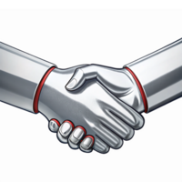 Metallic Robot Hands Shaking Symbolizing Partnership and Collaboration on Transparent Background png