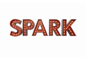 Illuminated Spark Sign with Retro Bulbs on Transparent Background for Events and Celebrations png