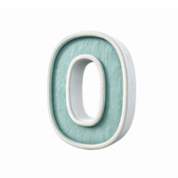 Stylish Number Zero in Light Green and White with Three-Dimensional Texture on Transparent Background png