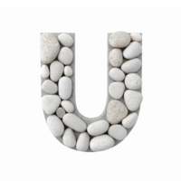Three Dimensional Letter U Filled with Smooth White Stones on Transparent Background png
