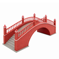 Elegant Red Bridge with Steps and Decorative Railings Ideal for Landscaping and Design Projects png