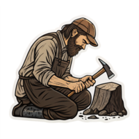 Man Chopping Wood with Hammer Retro Style Illustration on Transparent Background png