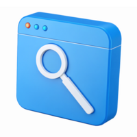 Magnifying Glass in Blue Browser Window with Transparent Background for Web and App Design png