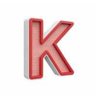 3D Letter K in Red and White with Textured Design on Transparent Background for Branding and Designs png