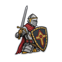 Knight in Armor Holding Sword and Shield with Detailed Design on Transparent Background png