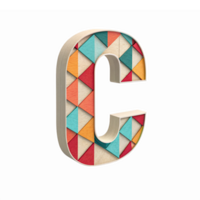 3d colorida carta c com geométrico formas e padrões em transparente fundo png