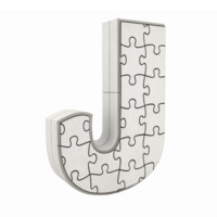 3D Puzzle Letter J in White Color with Interlocking Pieces on Transparent Background png