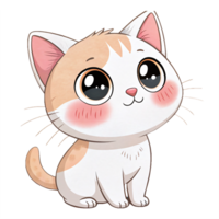 Cute Playful Cartoon Cat Character with Big Eyes and Smiling Expression on Transparent Background png