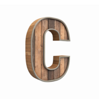 3D Wooden Letter C with Rustic Texture on Transparent Background for Design Projects png
