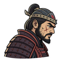 Epic Samurai Warrior Portrait with Armor and Intense Expression on Transparent Background png