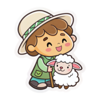 Cheerful Child with Sheep Illustration on Transparent Background for Education or Kids Design png