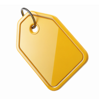 Glossy Yellow Price Tag with Metal Loop on Transparent Background for Retail Marketing png