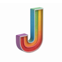 Colorful 3D Letter J with Rainbow Gradient Design and Shimmering Texture on Transparent Background png