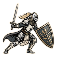 Armored Knight with Sword and Shield in Dynamic Pose Transparent Background Art png